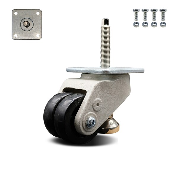 Nylon Swivel Threaded Stem Caster w/2.8" Black Wheel and M16 x 2.0mm x 24mm Stem